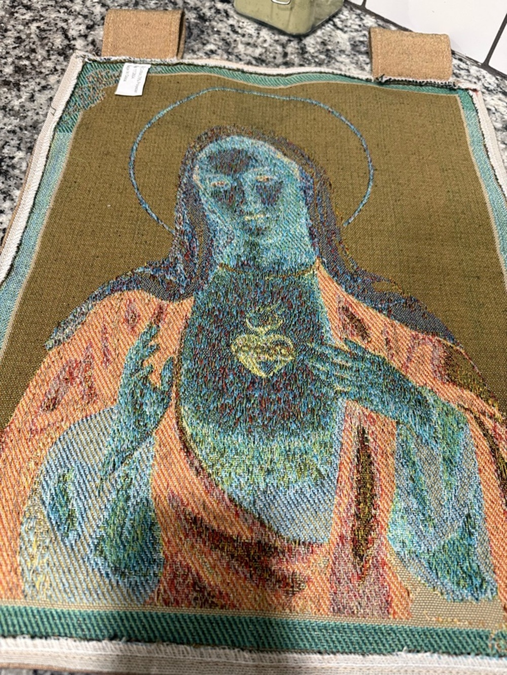 Religious Sacred Heart Mary Wall Hanging - Blue, Cream, Brown - Picture 2 of 3